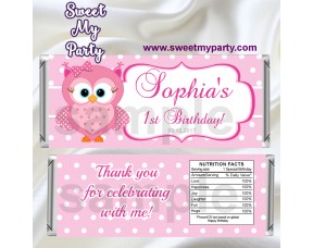 Pink Owl Candy Bar Wrappers,Pink Owl Birthday Candy Bar Wrappers,(04ok)